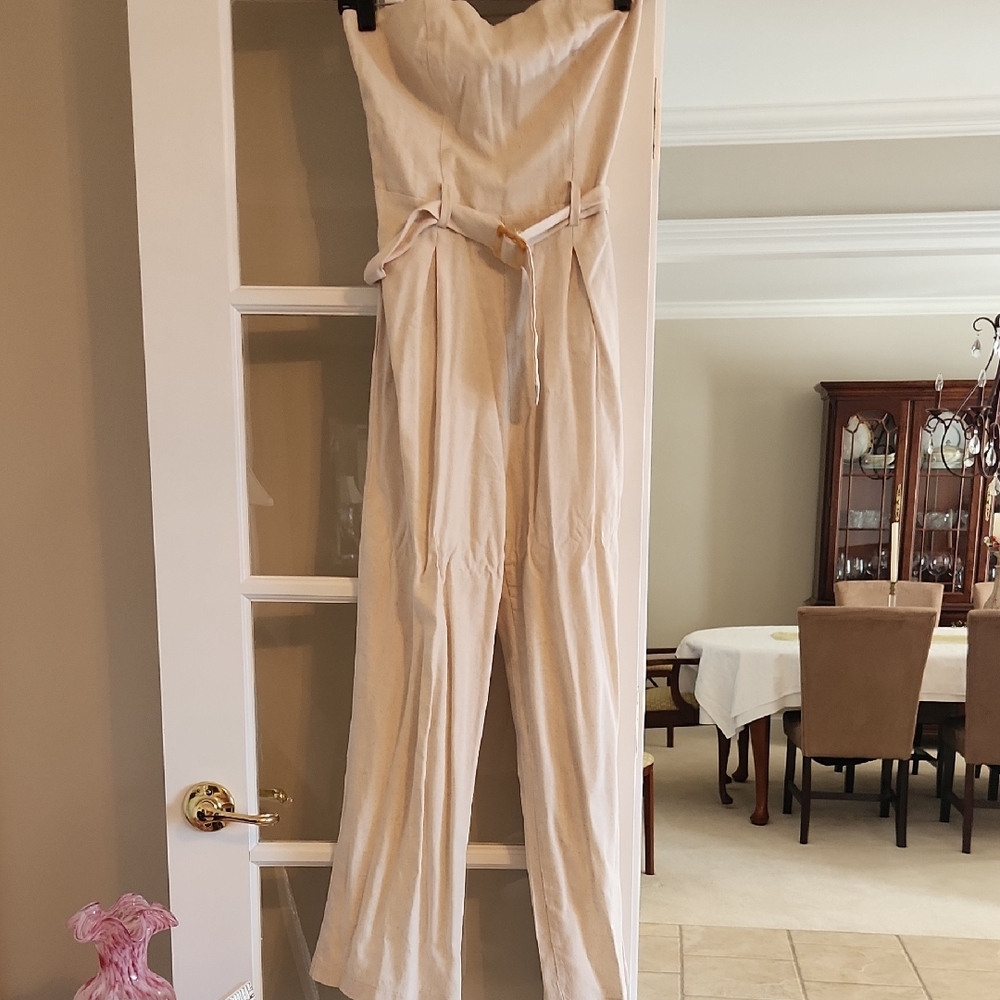 Monteau Cream Strapless Jumpsuit